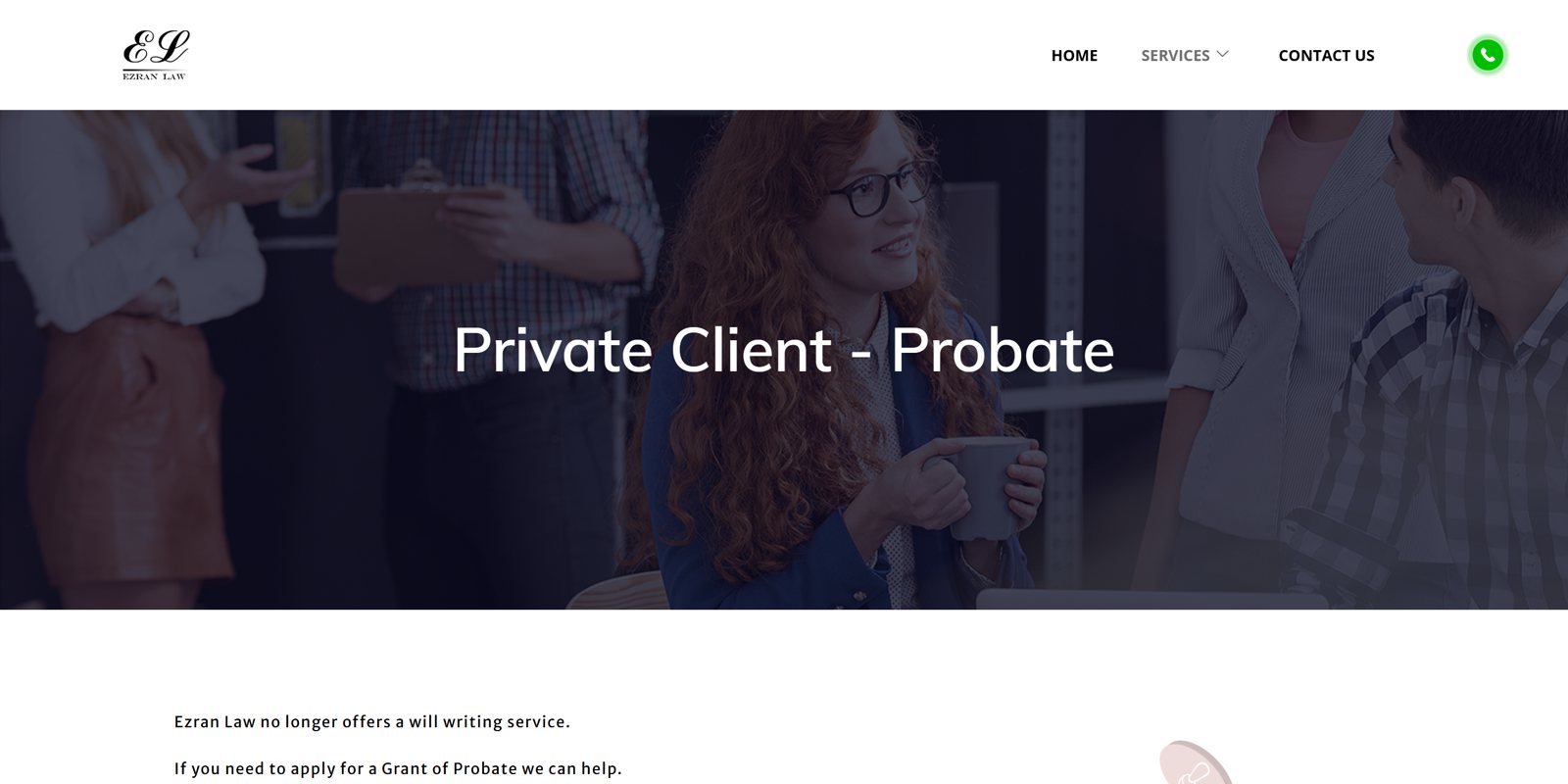 BEFORE - Current Wills and Probate page: no court fee quoted